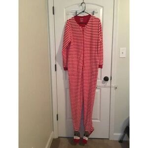 Nick & Nora Adult Striped Footie Sock Monkey Pajamas 1pc Multi-Color